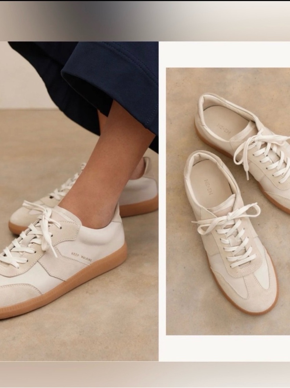 ME+EM Cream and Tan Leather & Suede Sneakers